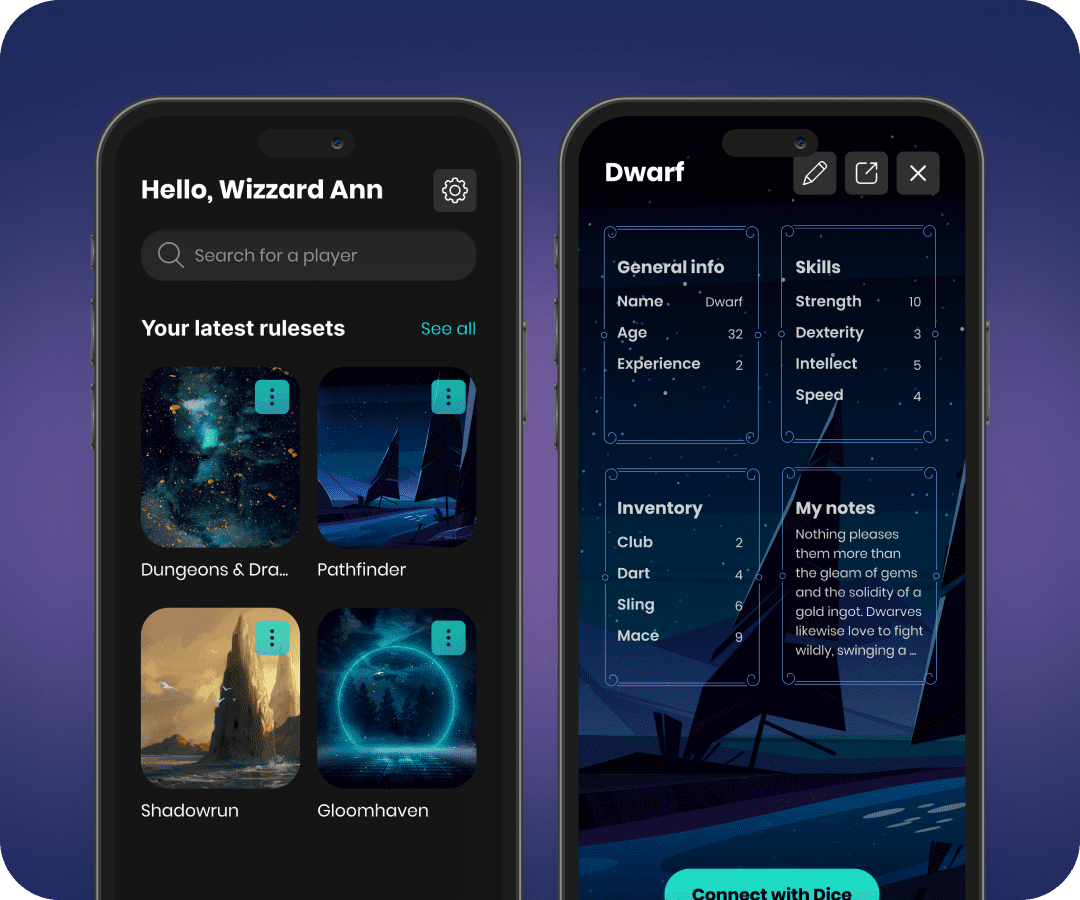 Character Sheet App With IoT Integration for Board Games